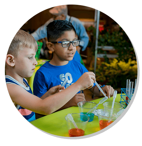 Children interacting with a science experiment