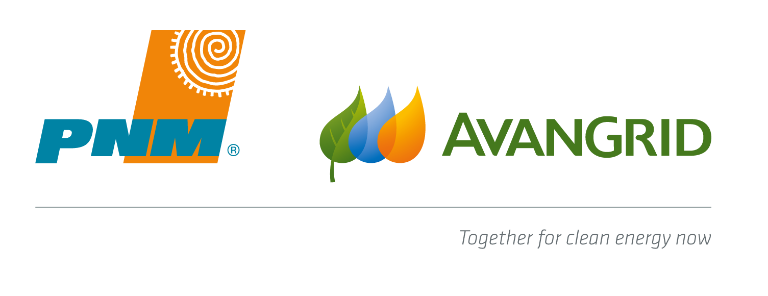 Two logos: PNM and Avangrid, with the text "Together for clean energy now"
