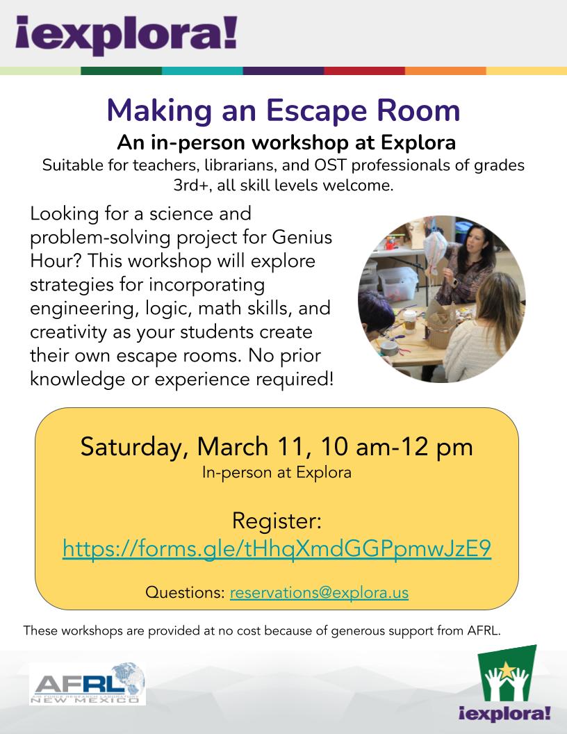 escape room teacher workshop flyer