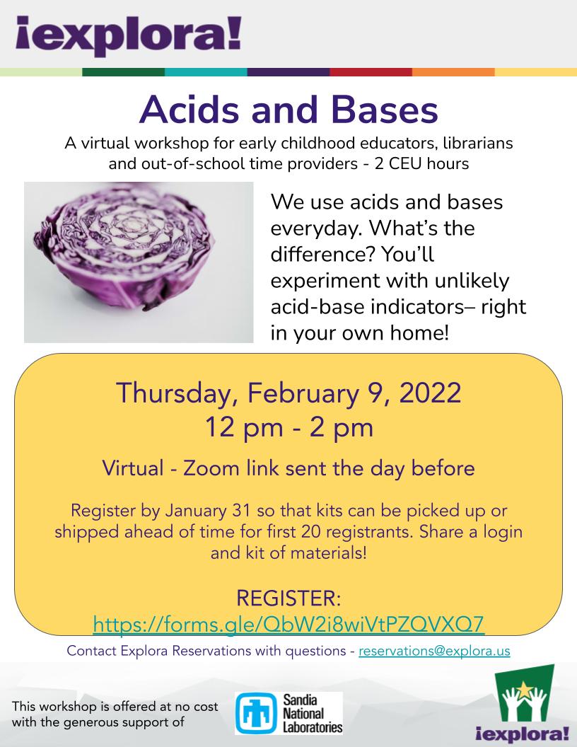 Acids and Bases Teacher Workshop flyer