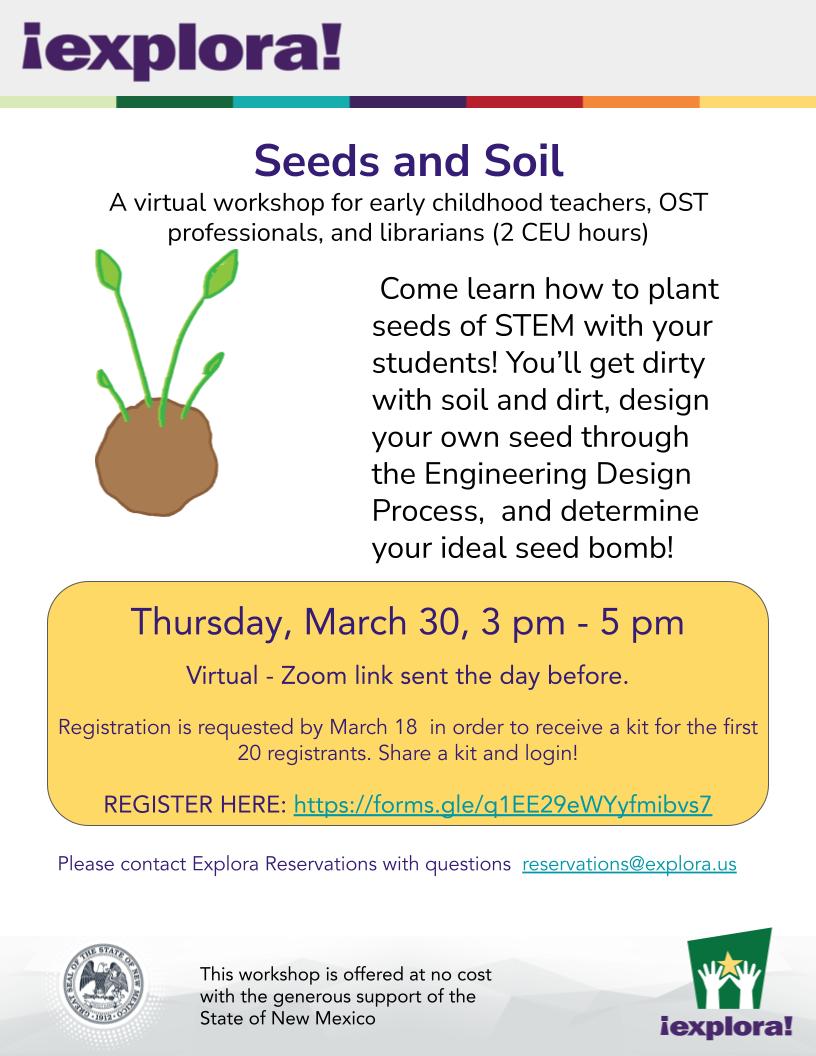 seeds and soil teacher workshop flyer