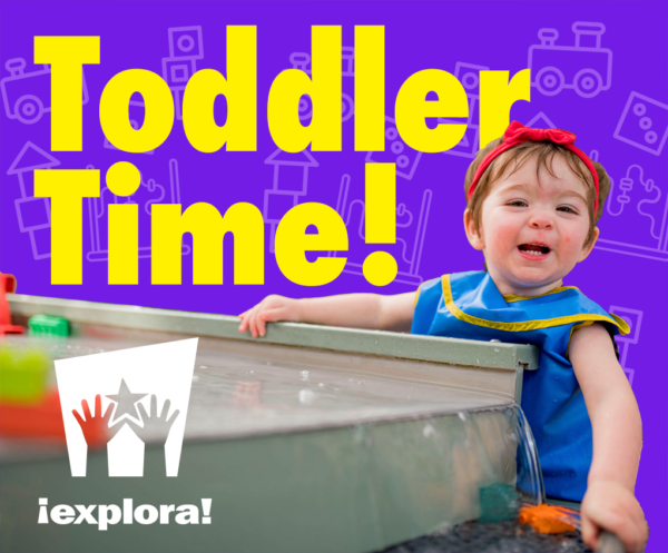 Toddler Time flyer with child in the water play area