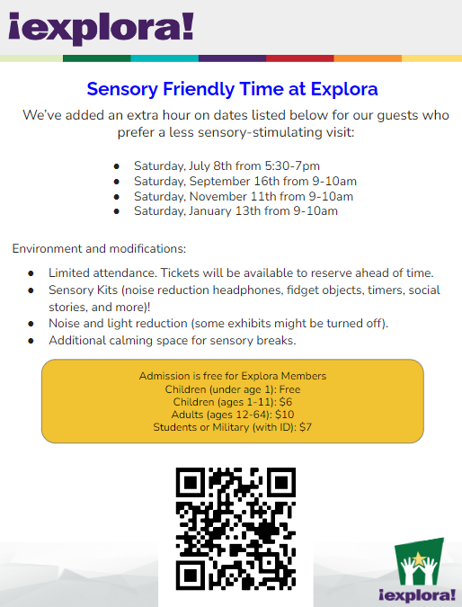Sensory Friendly Flyer at Explora