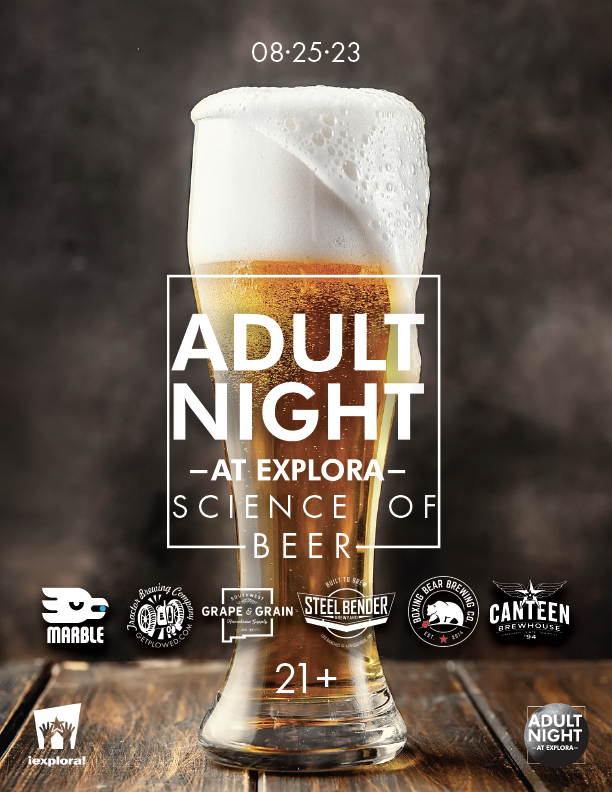 Science of Beer Flyer for Friday August 25th with Marble Brewery, Tractor Brewing, Canteen, Boxing Bear, Southwest Grape and Grain and Steel Bender Brewyard