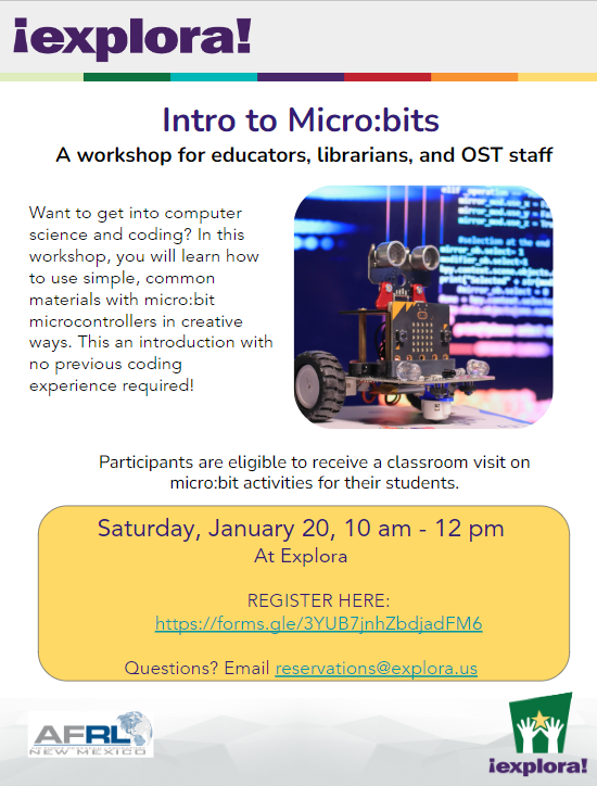 Intro to Microbits program flyer on jan 20 2023
